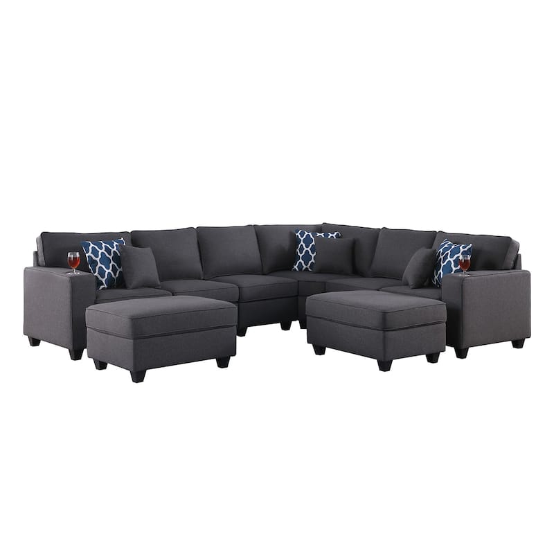 8 Piece Upholstered Sectional Sofa with 2 Ottomans in Dark Gray