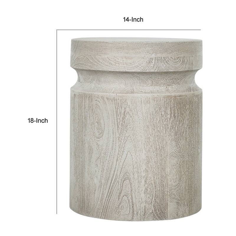 14 in. Cream Round Wood End Table, Sturdy Build End Side Table for Living Rooms