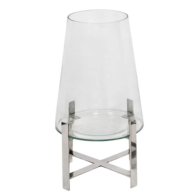 Med. Glass Candle Holder w/ Silver Stand 8.25Dia -A - Polished Stainless S