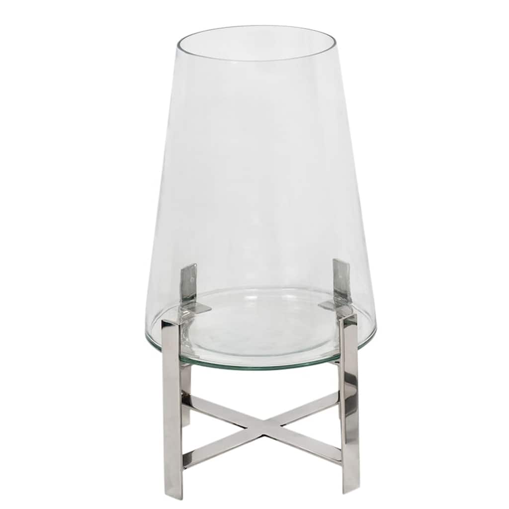 Med. Glass Candle Holder w/ Silver Stand 8.25Dia -A - Polished Stainless S