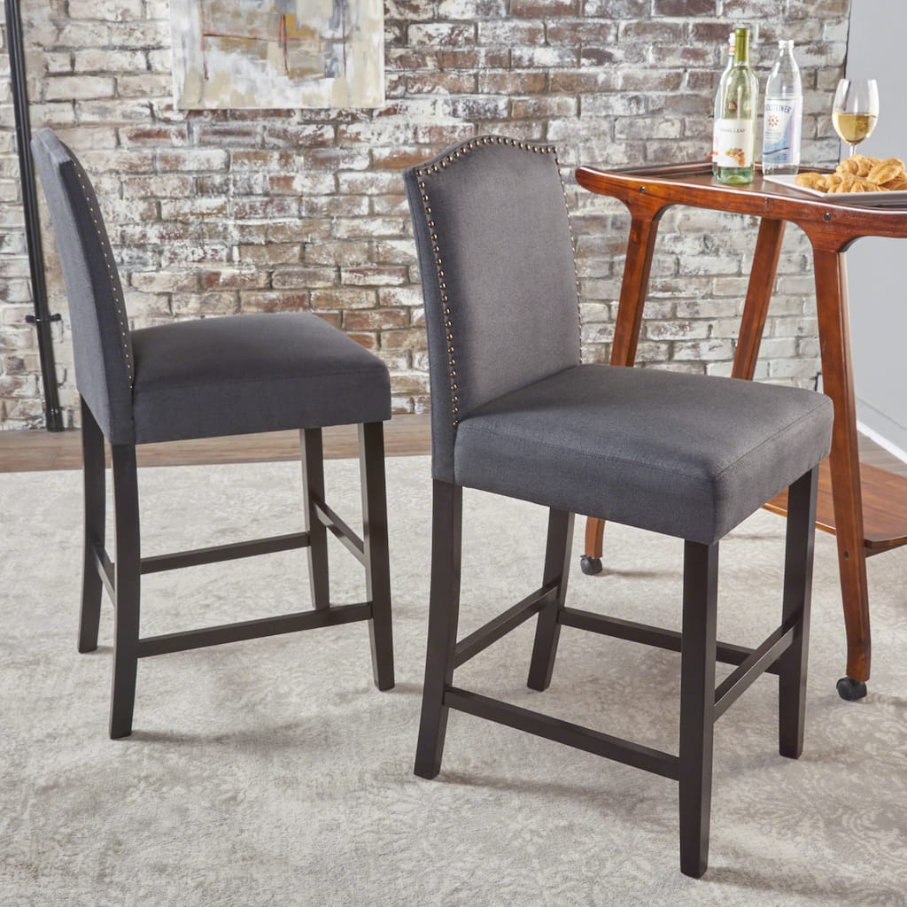 Modern Fabric Barstools with Arching Back High Chair and Nailhead Trim Dining Chair, Counter Reception Chair, Island Chair