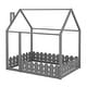 preview thumbnail 47 of 60, Kids Wood Bed, House Bed Frame with Fence-Shaped Guardrails for Teens Girls Boys, Slats are not Included