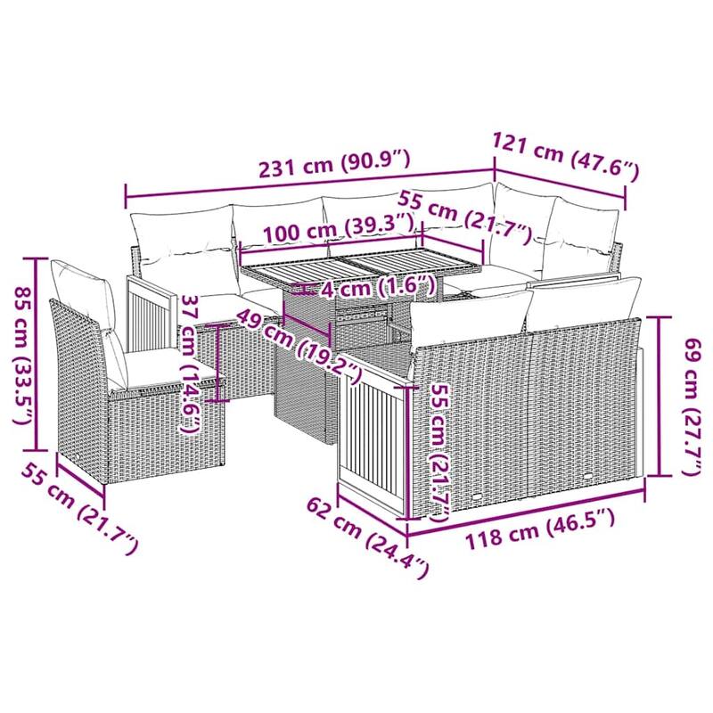 vidaXL Patio Sofa Set with Cushions Outdoor Furniture 9 Piece Poly Rattan