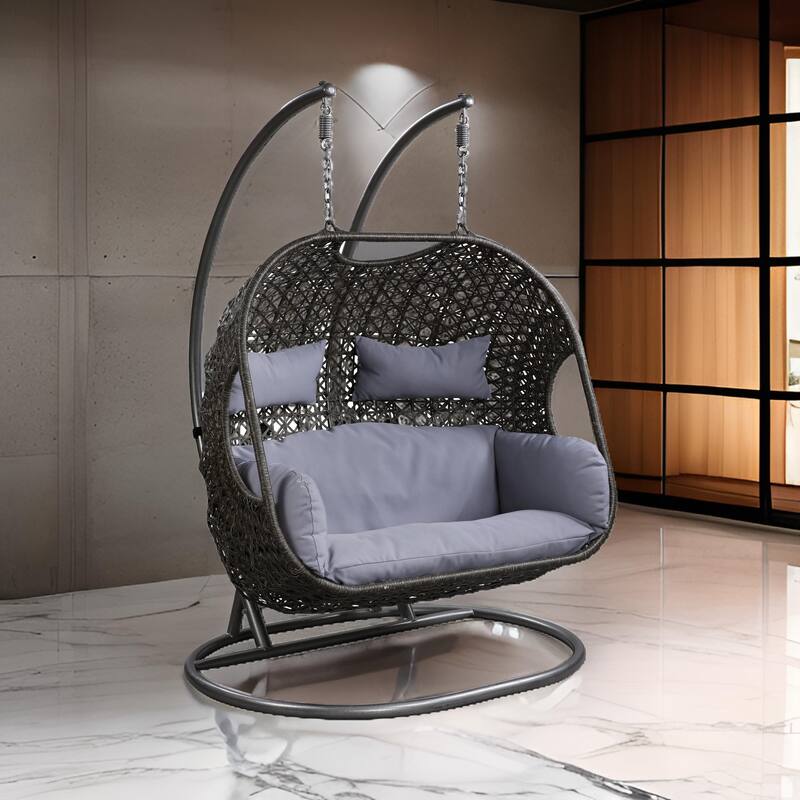 Patio Swing Chair with Tubular Stand and Wicker Weaving, Black