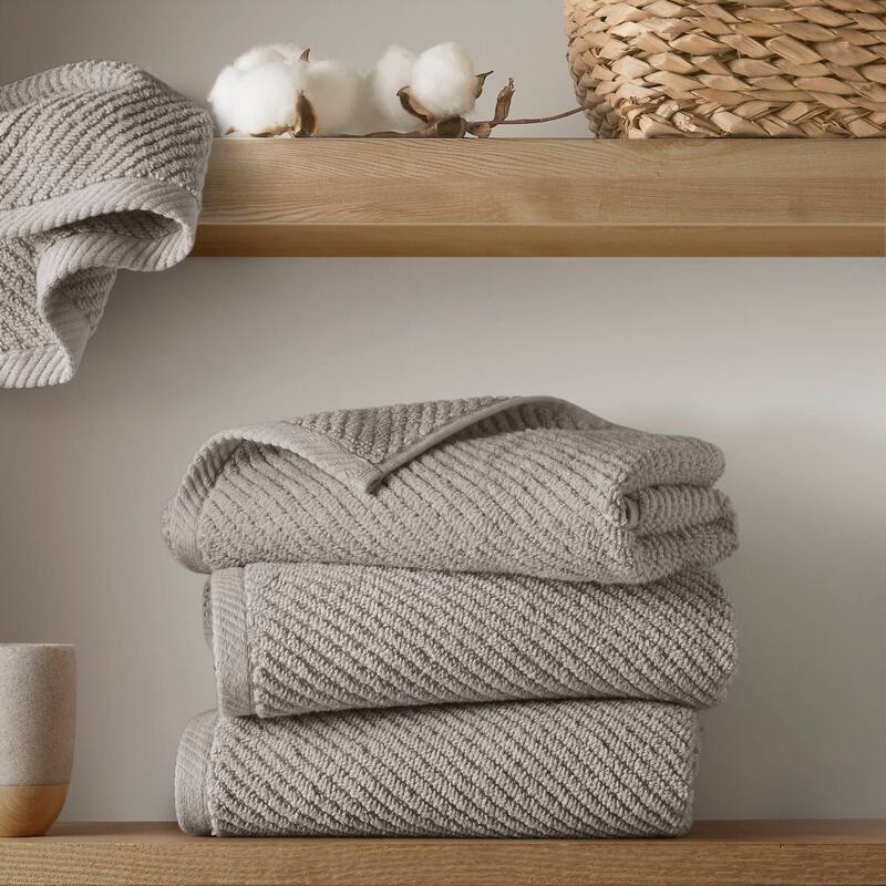 Madison Park Diagonal Ribbed Cotton Quick Dry Towel Set - 4 Hand Towels:18"W x 28"L  - Grey