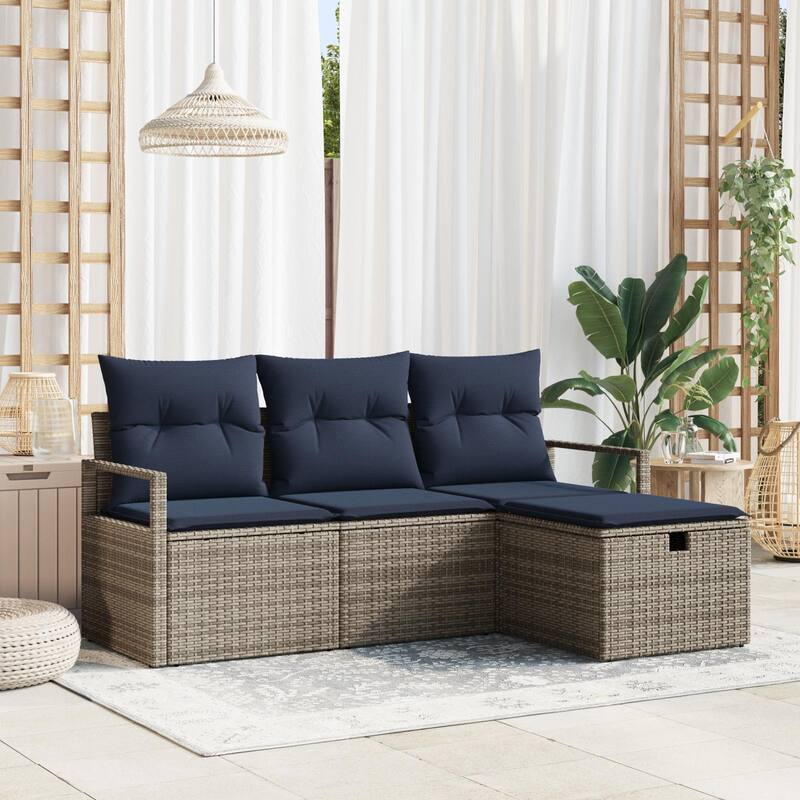 vidaXL 4 Garden Sofa Set with Cushions Black/Brown/Grey Poly Rattan - 68.9 x 46.1 x 27.2 - Grey