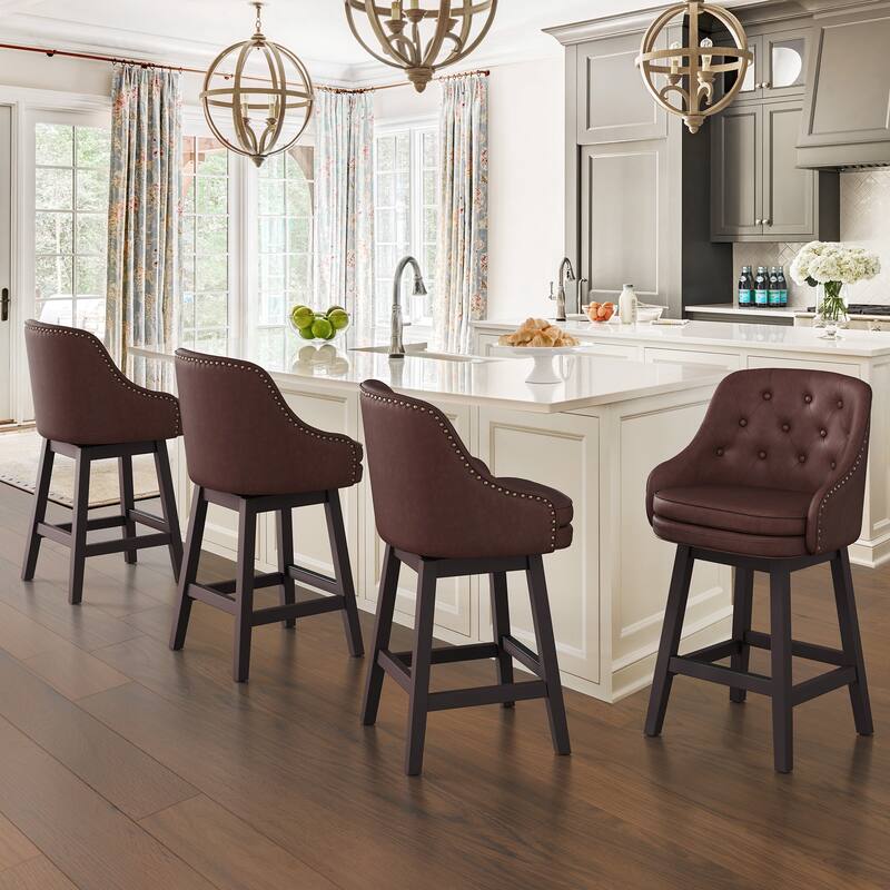 Swivel High Back Upholstered Nail Head Counter Height Bar Stools - 26"