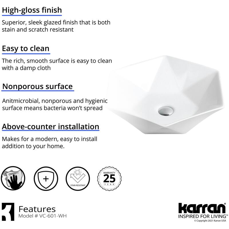 Karran USA VC-601 Valera 18-3/4" Hexagonal Vitreous China Vessel
