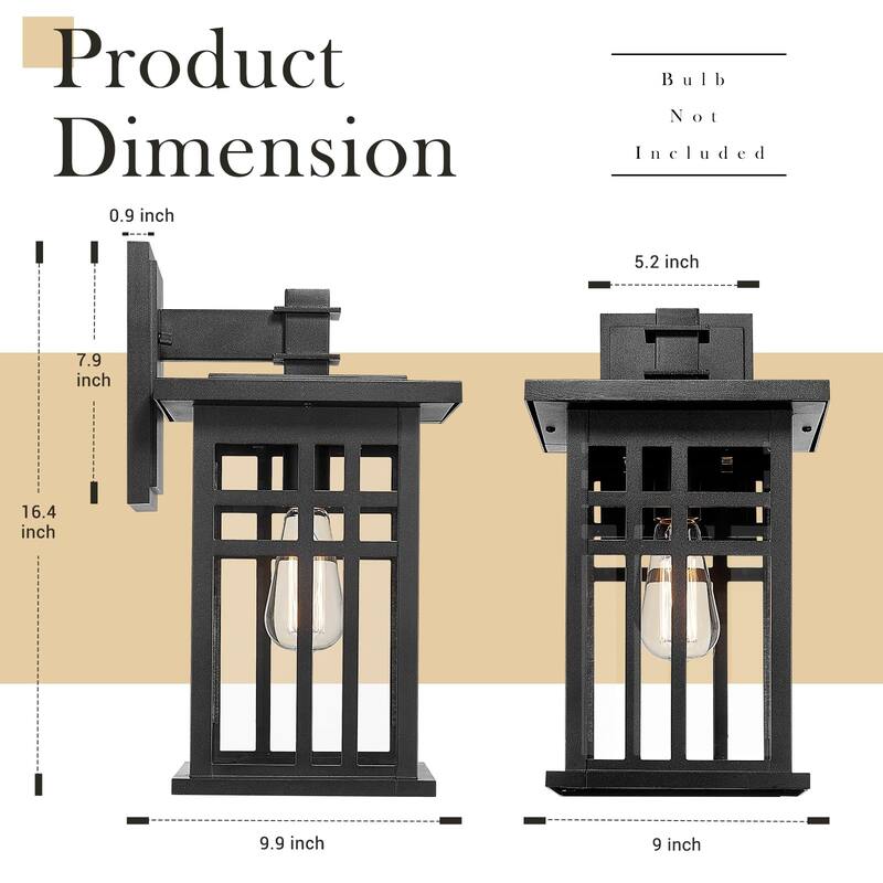 Outdoor Wall Lantern in Black/White Finish,Wall Sconce Lantern with Clear Glass