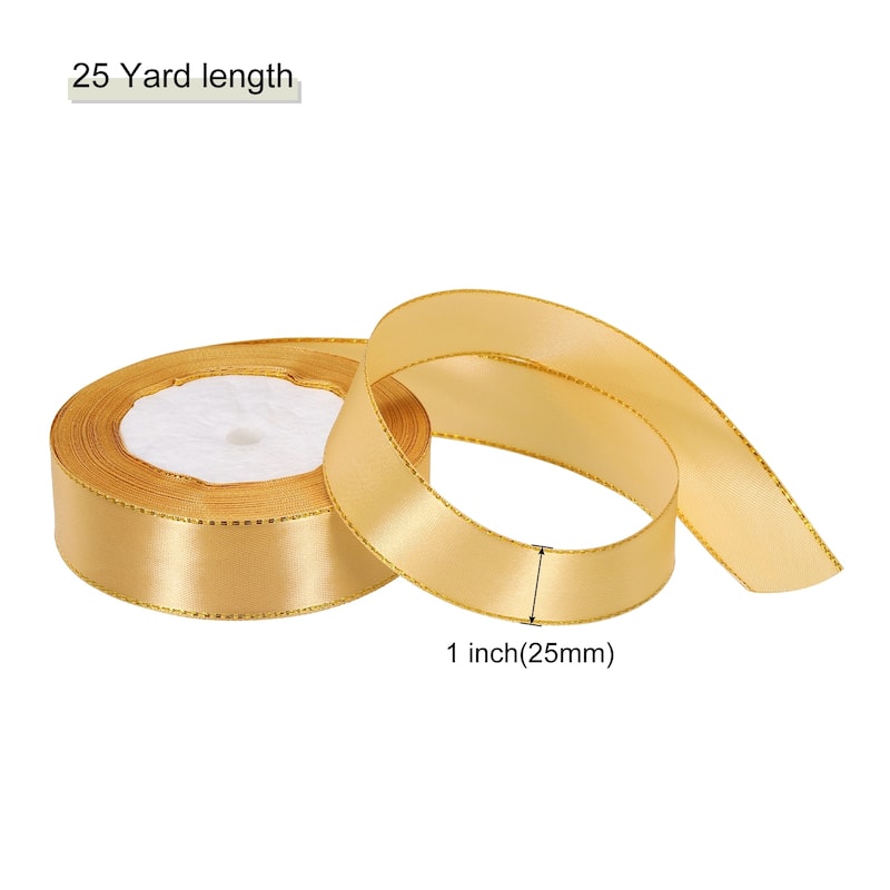 Satin Ribbon with Gold Edges Border Grosgrain Fabric Ribbon for Decor - Champagne Gold - 1 Inch x 25 Yard
