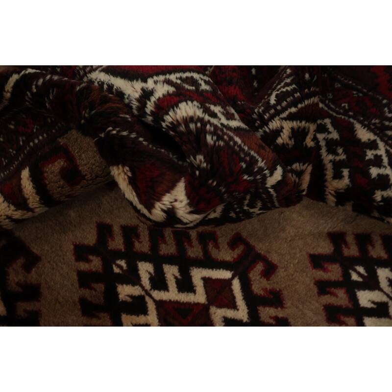 Hand Knotted Oriental 100% Wool Carpet Traditional All-Over Brown Turkoman Area Rug - 10' 7'' X 5' 3''