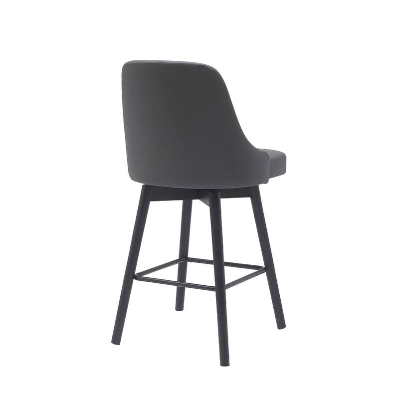Faux Leather Swivel Bar Chair with Solid Wood Base and Footrest