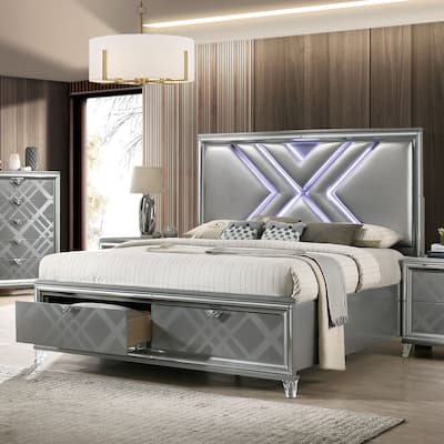 Furniture of America Bel Air Modern LED Headboard 2-Drawer Platform Bed with Storage