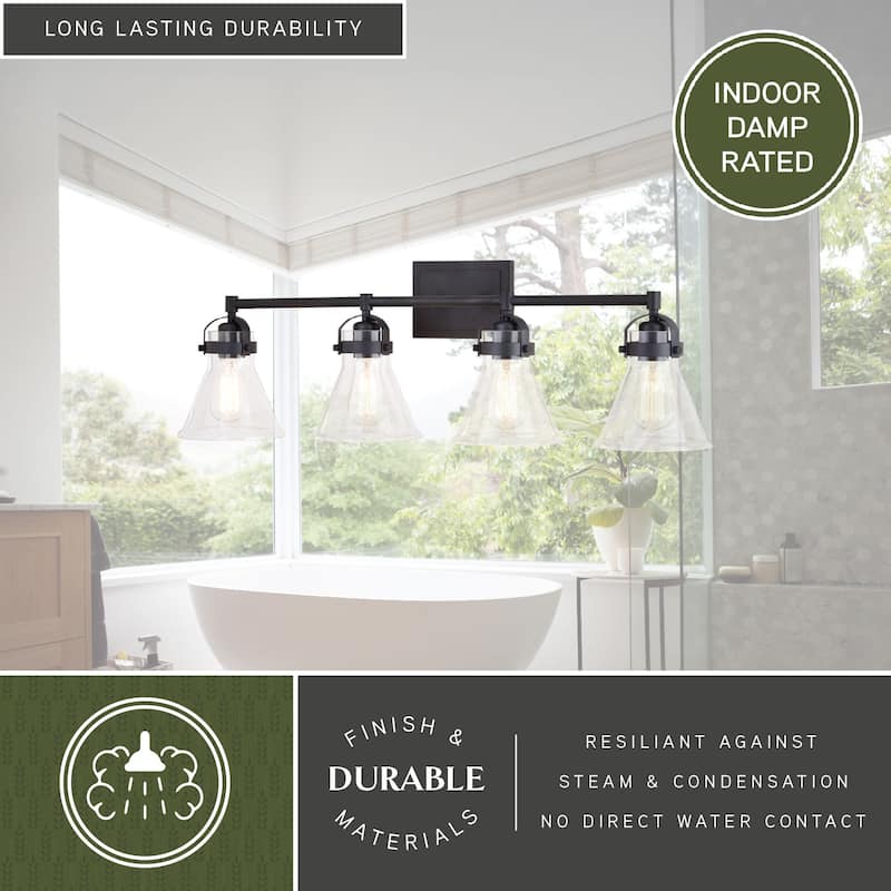 Mason Farmhouse Black Bathroom Vanity Light Fixture Clear Glass