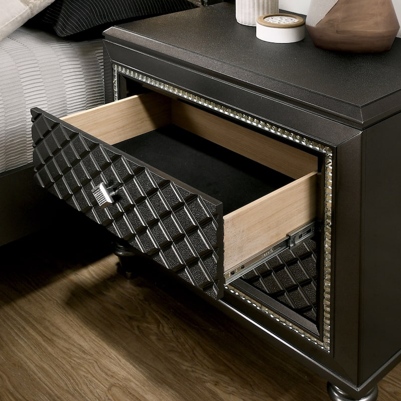 Bejo Glam Grey Wood Diamond Mirror Trim 2-Drawer Nightstand by Furniture of America