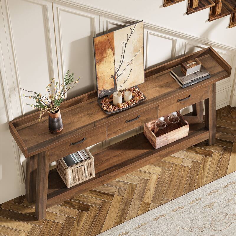 70.9'' Long Console Table with 3-Drawer, 2-Tier SofaTable for Entryway
