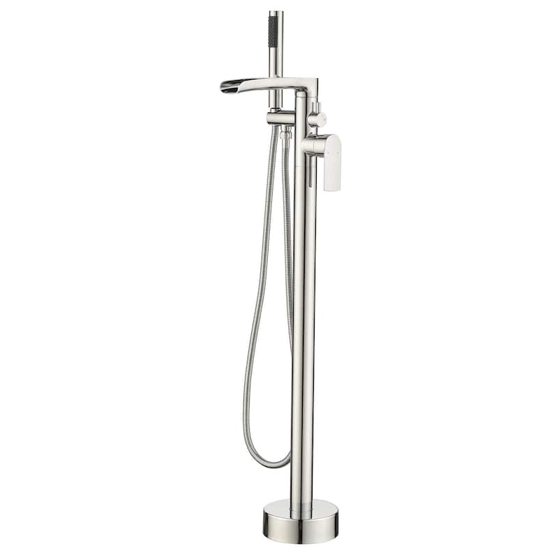 Single Handle Floor Mounted Freestanding Waterfall Tub Filler with Handheld Shower