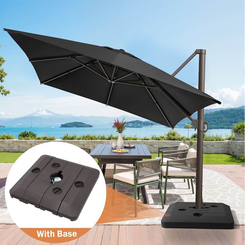 10 X 13FT Outdoor Patio Cantilever Umbrella with Offset Umbrella Base - Black