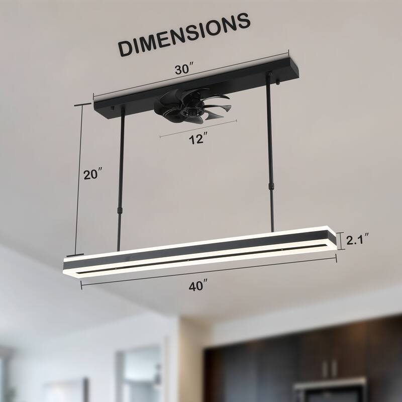 40" Modern LED Fan Light for Kitchen Island and Dinning Area, 3 Color Tone Dimmable LED Light with Quiet DC Ceiling Fan