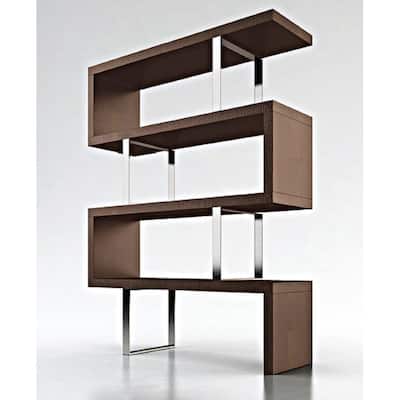 Cube Collection Oak Veneer Display Bookshelf with Metal Accents