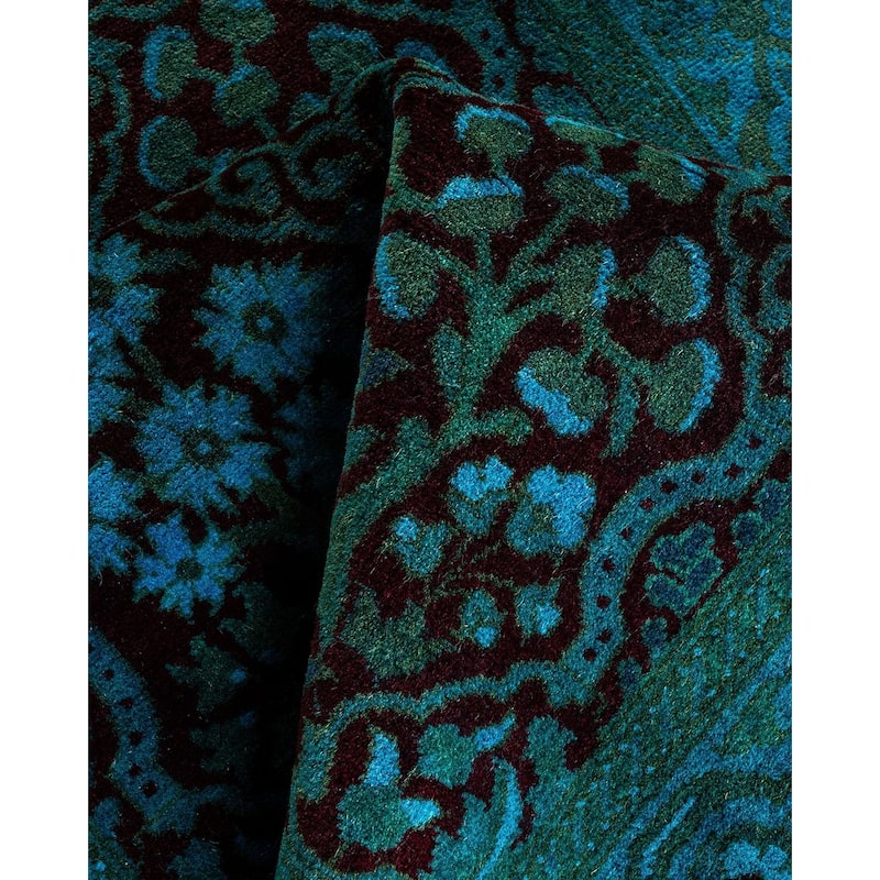 Overton Hand Knotted Wool Vintage Inspired Modern Contemporary Overdyed Blue Runner Rug - 2' 6" x 12' 0"