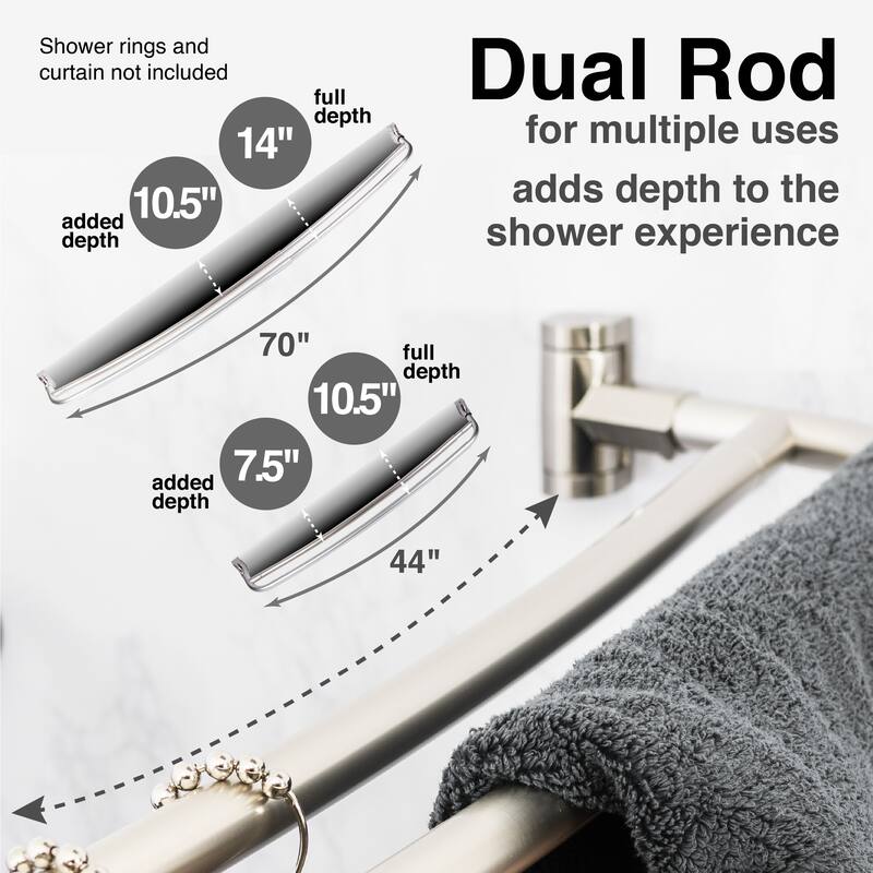 Double Curved Shower Curtain Rod Adjustable 44 to 70 inches by JS Jackson Supplies