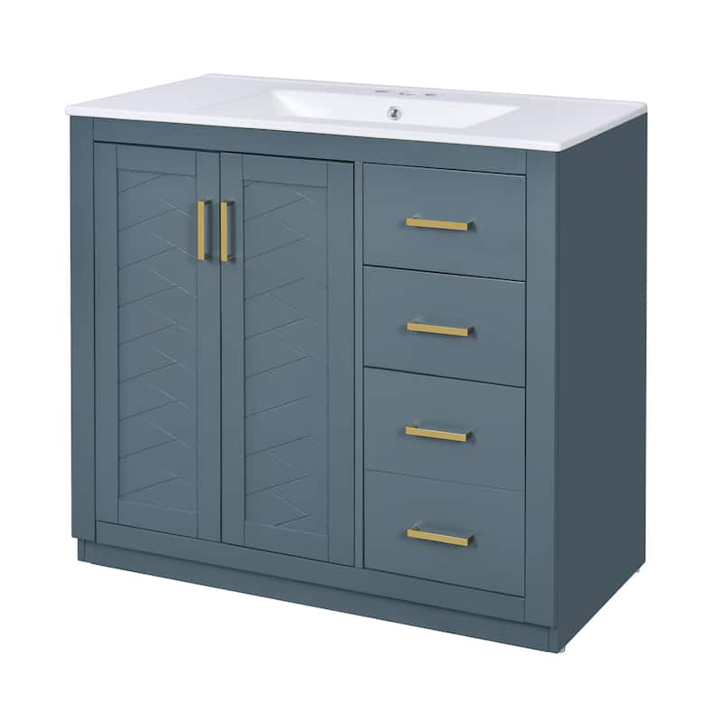 Freestanding Bathroom Vanity Cabinet and Ceramic Undercounter Basin Combo Set, 36" Single Sink Bathroom Vanity