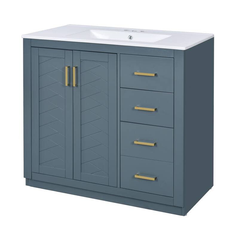 GDFStudio 36'' Bathroom Vanity with Ceramic Sink,Freestanding Vanity Set with 3 Drawers& Soft Closing Doors