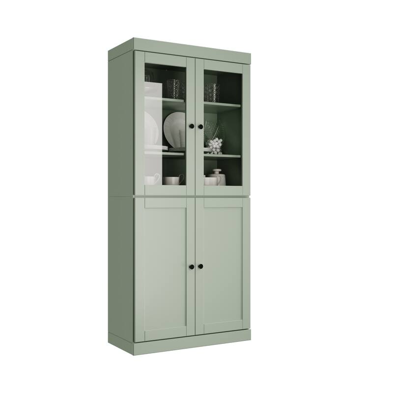 Palace Imports 100% Solid Wood 32" Pantry Cabinet with Clear Glass, Shaker Doors, 2-Drawers and Adjustable Shelves