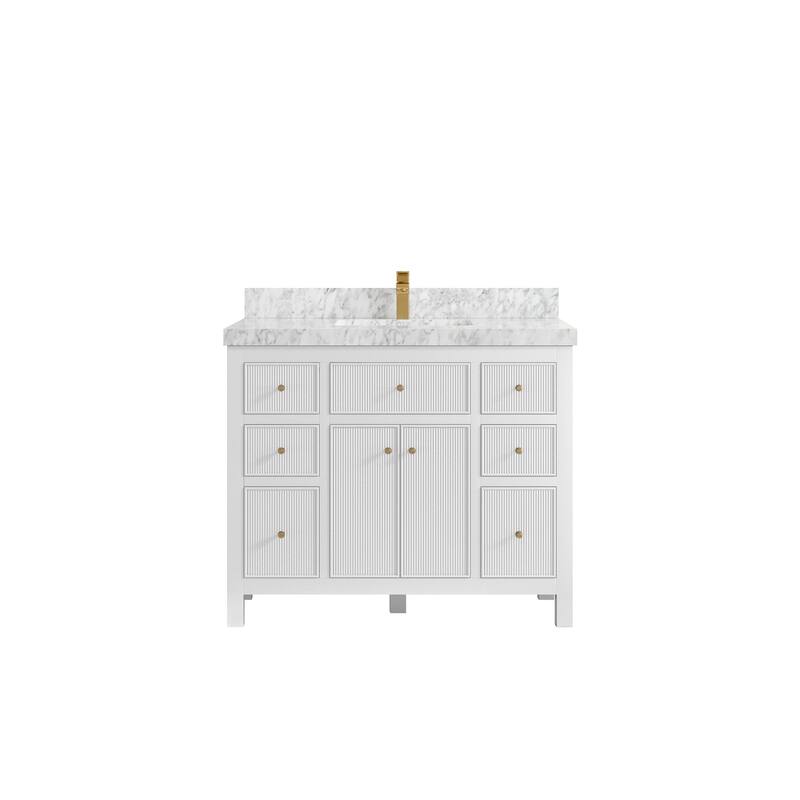 Willow Collections 42 in W x 22 in D Sonoma Free Standing Reeded Single Sink Bathroom Vanity with Countertop - 2" Carrara Marble - White