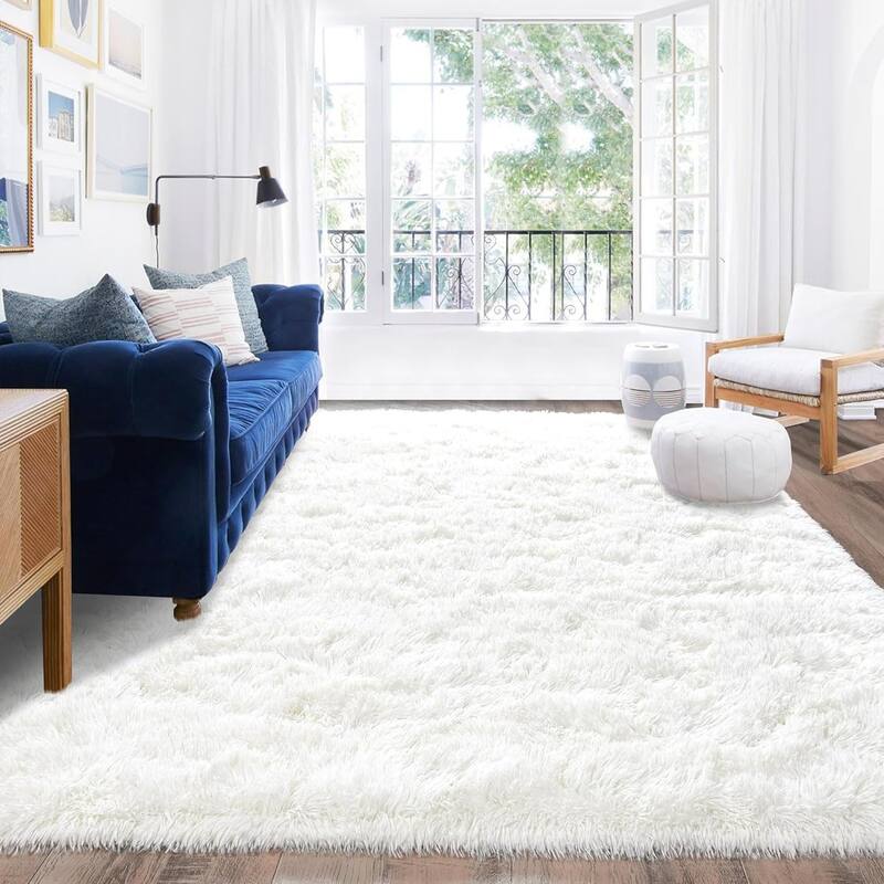 Large Shaggy Home Decor Carpets Fluffy Area Rugs for Living Room Bedroom - 6'x9' - cream - Rectangle