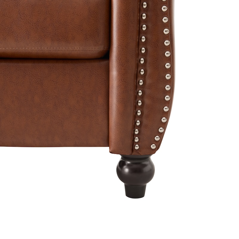 Chesterfield Accent Chairs, Faux Leather Club Chair, Button Tufted Single Sofa Chair with Nailhead Trim, Rolled Arms