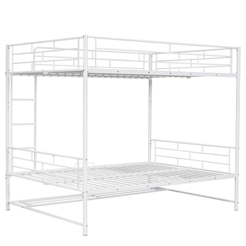 Full Over Full Metal Bunk Bed with Storage Shelf and Convertible Design