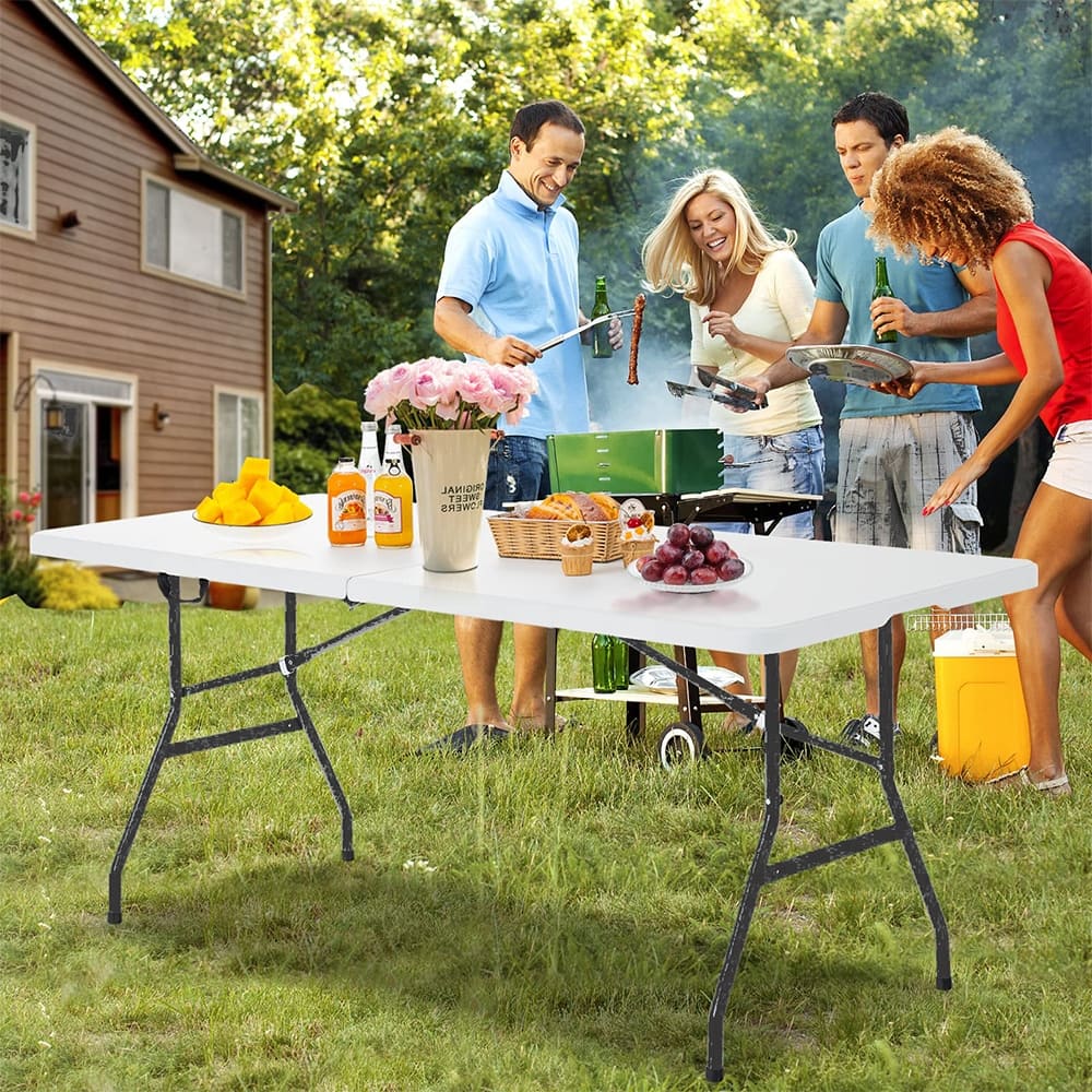 6ft Foldable Plastic Card Table, Outdoor Portable Fold Table w/Handle - L 70.87"x W 27.56"x H 28.62"