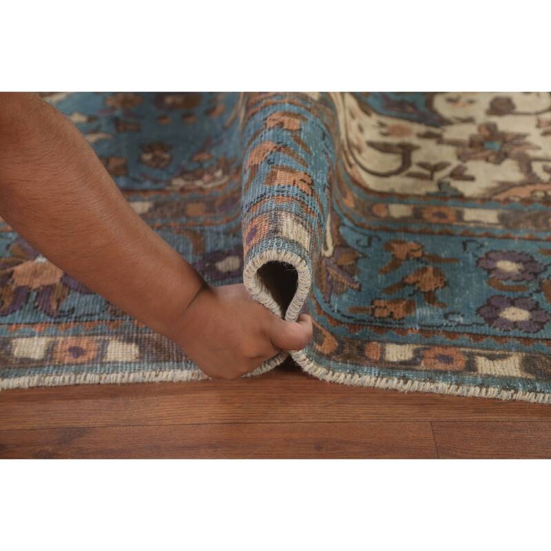 Over-Dyed Blue Tabriz Persian Vintage Rug Hand-Knotted Wool Carpet - 6'6"x 10'0"