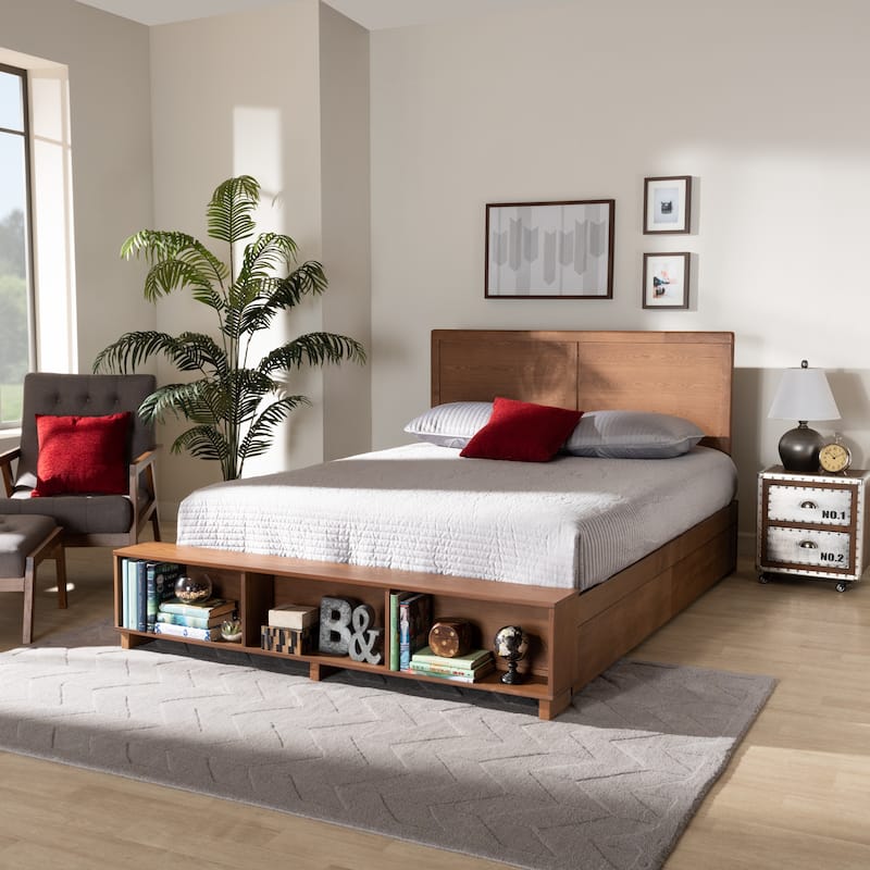 Tamsin Modern Transitional 4-Drawer Storage Bed with Built-In Shelves
