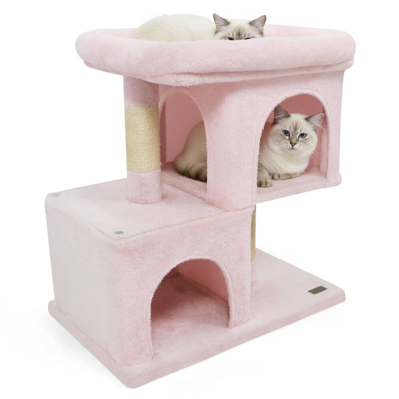 Gymax 25.5'' Cat Tree w/ 2 Large Condo Padded Top Perch Sisal
