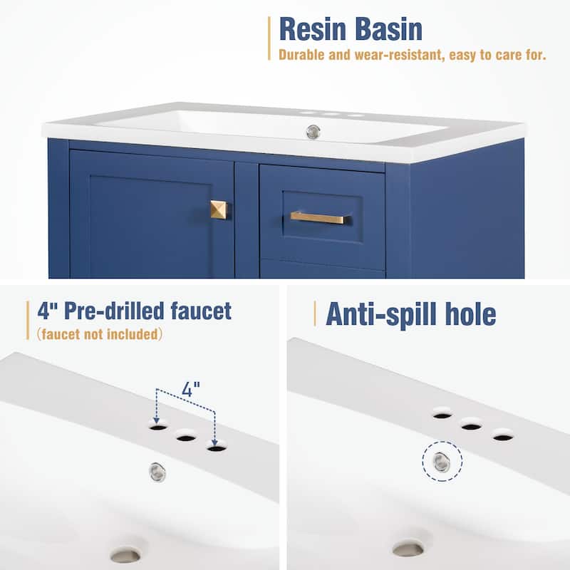 Modern Bathroom Vanity Cabinet with Sink, a Soft Closing Door & 3 Drawers