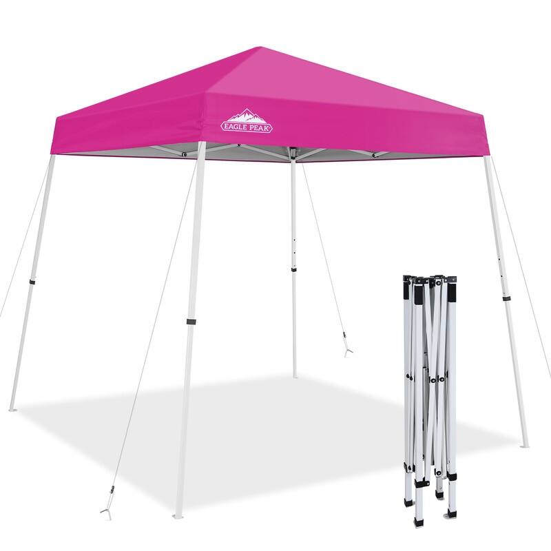 EAGLE PEAK 8x8 Slant Leg Pop-up Canopy Tent Easy One Person Setup Instant Outdoor Beach Canopy - Pink
