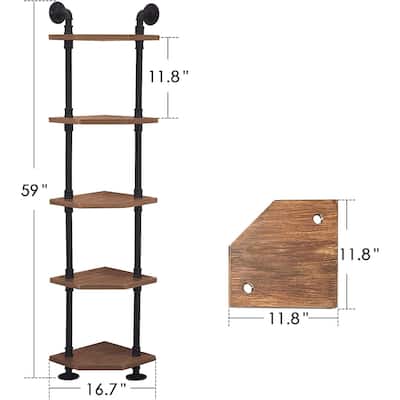 Ivinta Industrial Wall Mount Pipe Shelves 3/4/5-Tier Solid Wood Corner Shelf