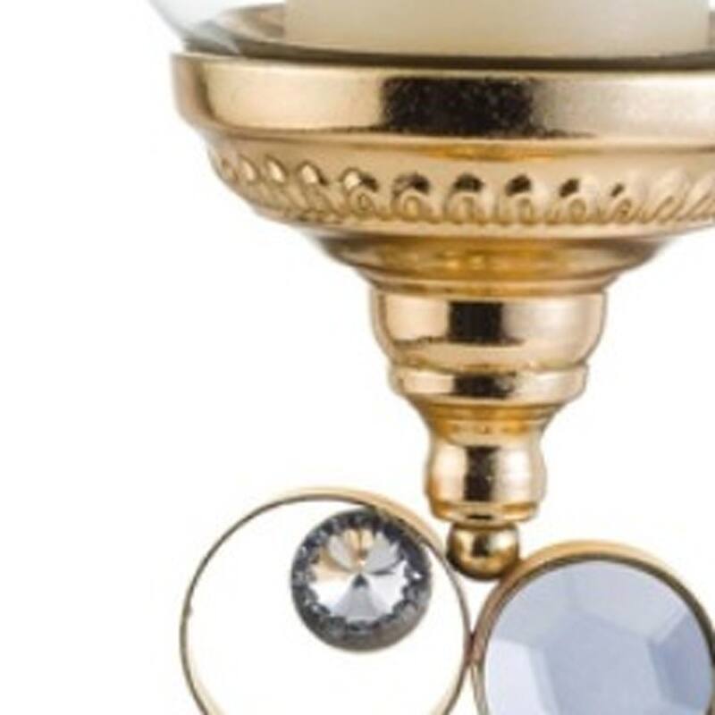 HomeRoots 18" Gold and Faux Crystal Bling Tabletop Hurricane Candle Holder - 8