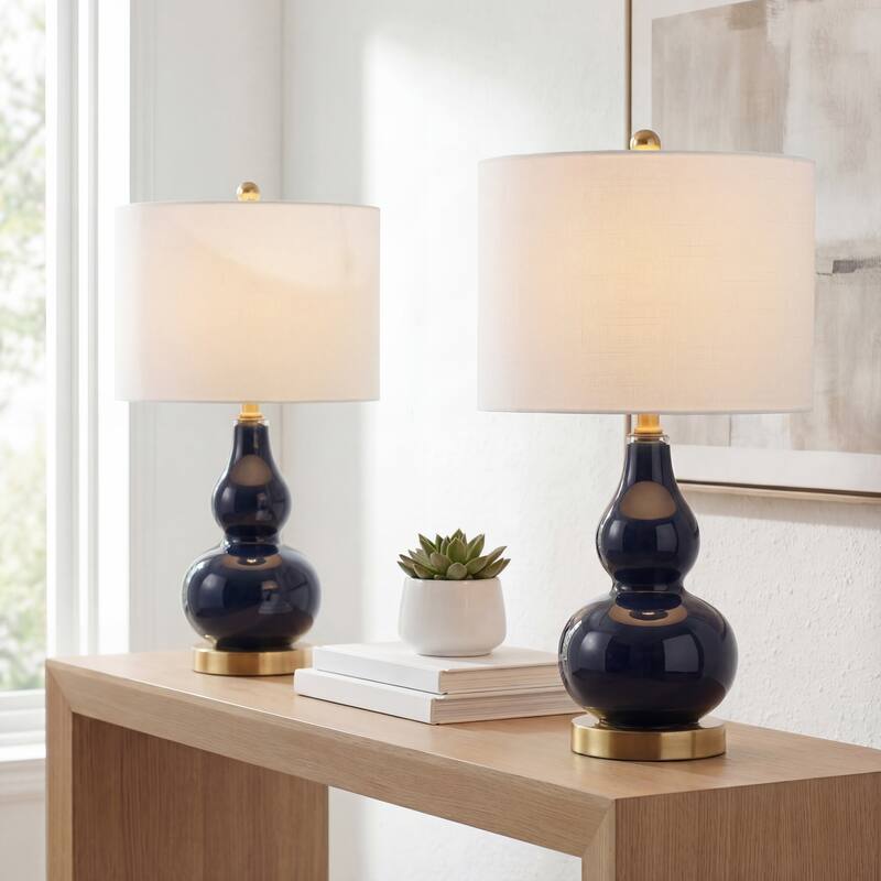 Anya 20.5" Mini Glass LED Table Lamp, Gray by JONATHAN Y - Navy - 2-Lamp