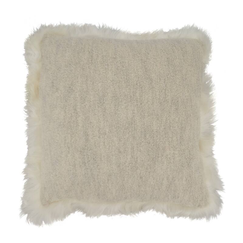 Plush Perfection Llama Fur Poly Filled Throw Pillow with Lamb Fur Border - Ivory - 18"x18"