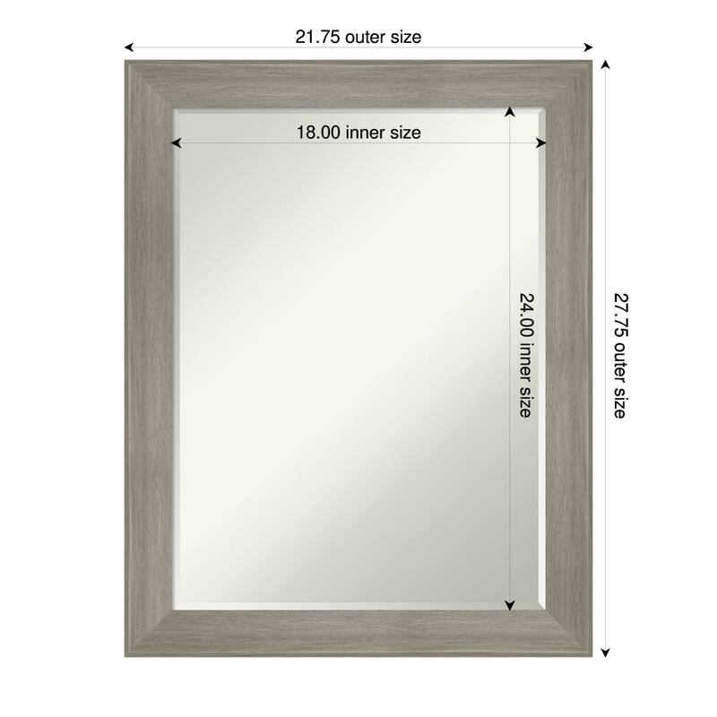 Grand Narrow Half-Inch-Bevel Framed Bathroom Vanity Wall Mirror - 22 x 28 in - Grand Greywash Narrow