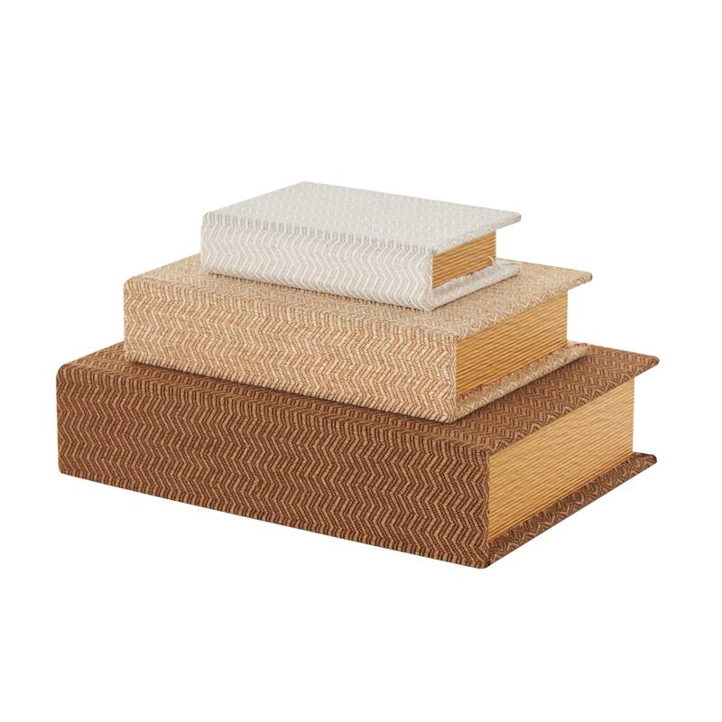 Roche River Decor - Linen Fabric Chevron Patterned or Texxtured Faux Book Storage Box - Set of 3 or 4 Multi-Colored