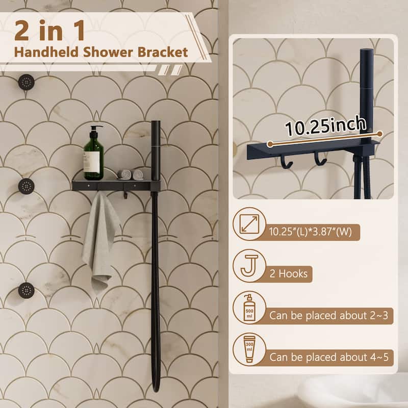 CASAINC Thermostatic 4 Functions 12 inch Rainfall Showerhead with Handheld Spray & 6 Body Jets Set Rain Shower System