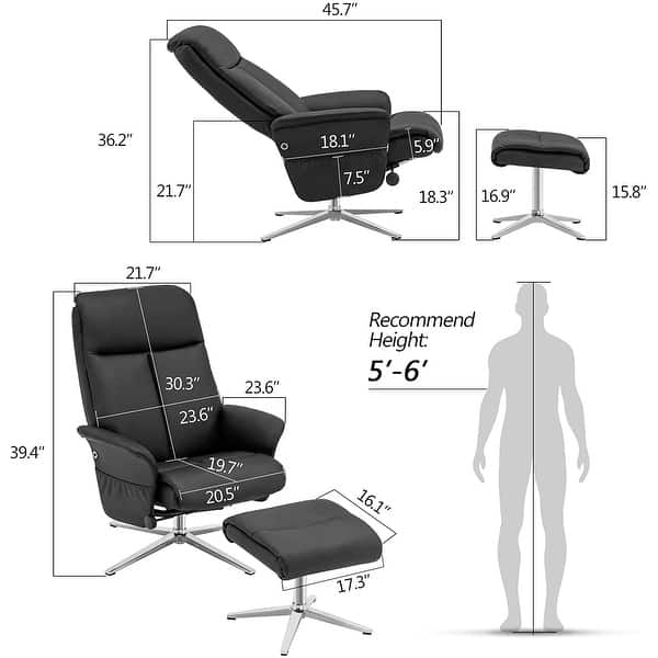 dimension image slide 1 of 3, MCombo Swivel Recliner with Ottoman, Modern Armchair with Heavy Duty Aluminum Base