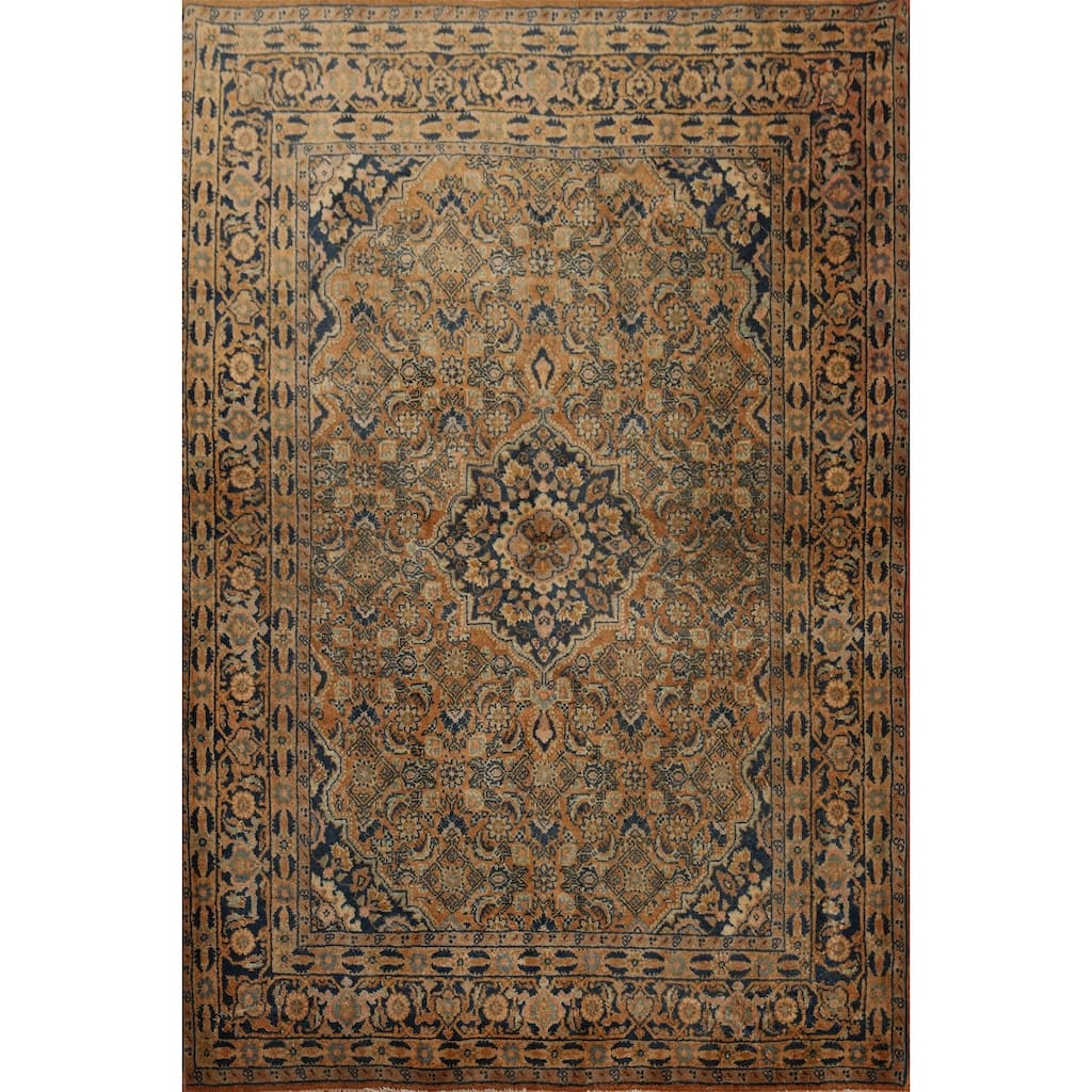 Hand Knotted Oriental 100% Wool Carpet Traditional Floral Oranges & Rust Sarouk Area Rug - 4' 7'' X 3' 5''