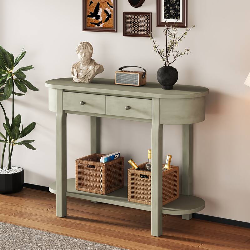 Vintage Console Table, Glossy Sofa Table for Entryway and Living Room - Gray