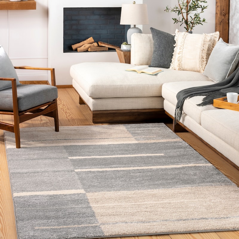 Livabliss Gladys Geometric Beige/ Grey Area Rug - 5' x 7'6" - Grey - 5' x 7'6"